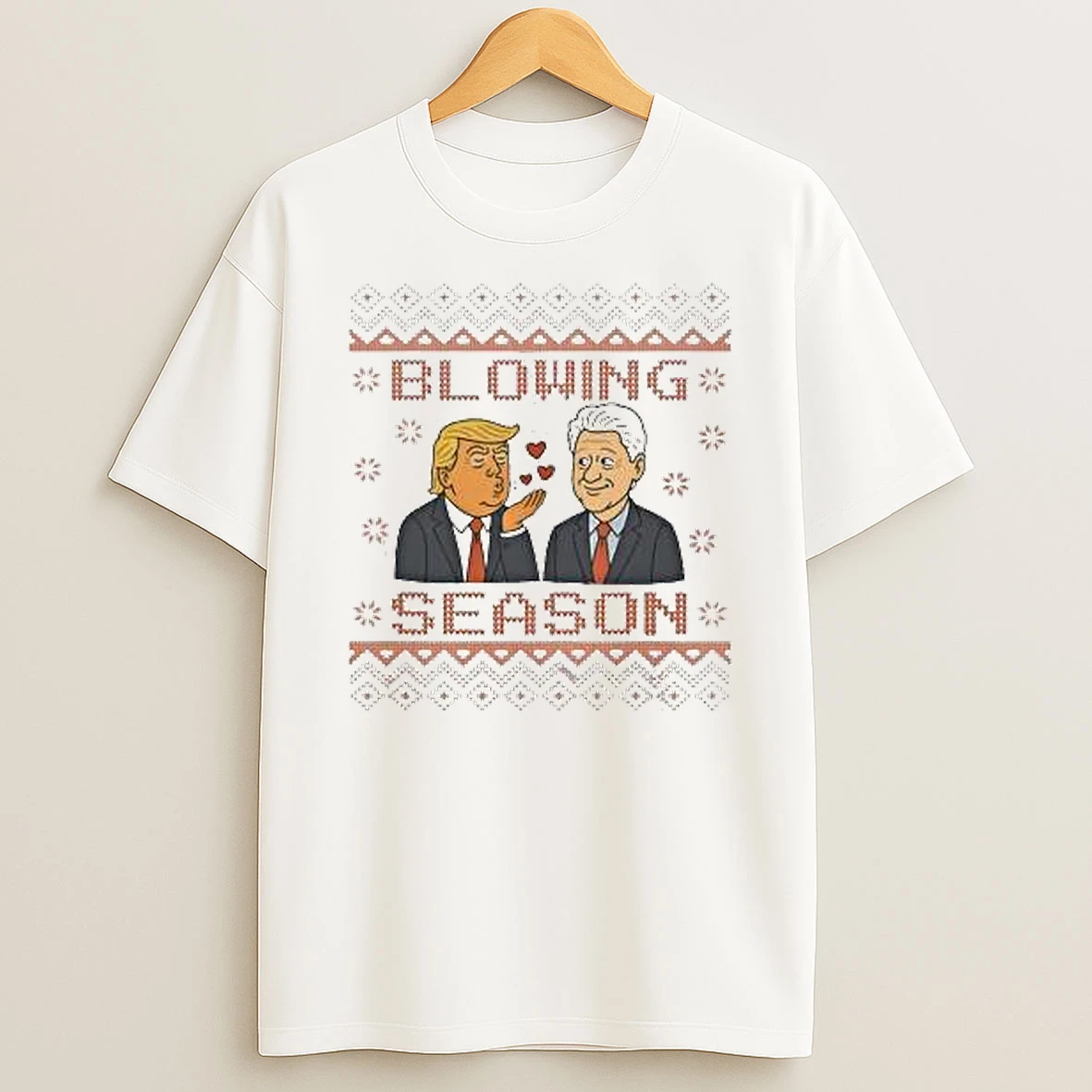 Trump And Bill Clinton Blowing Season Political Christmas 2025 Shirts