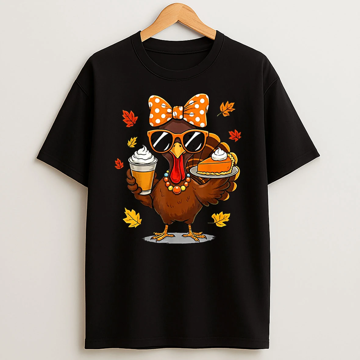 Turkey Drinking Coffee Bow Thanksgiving Day Shirts