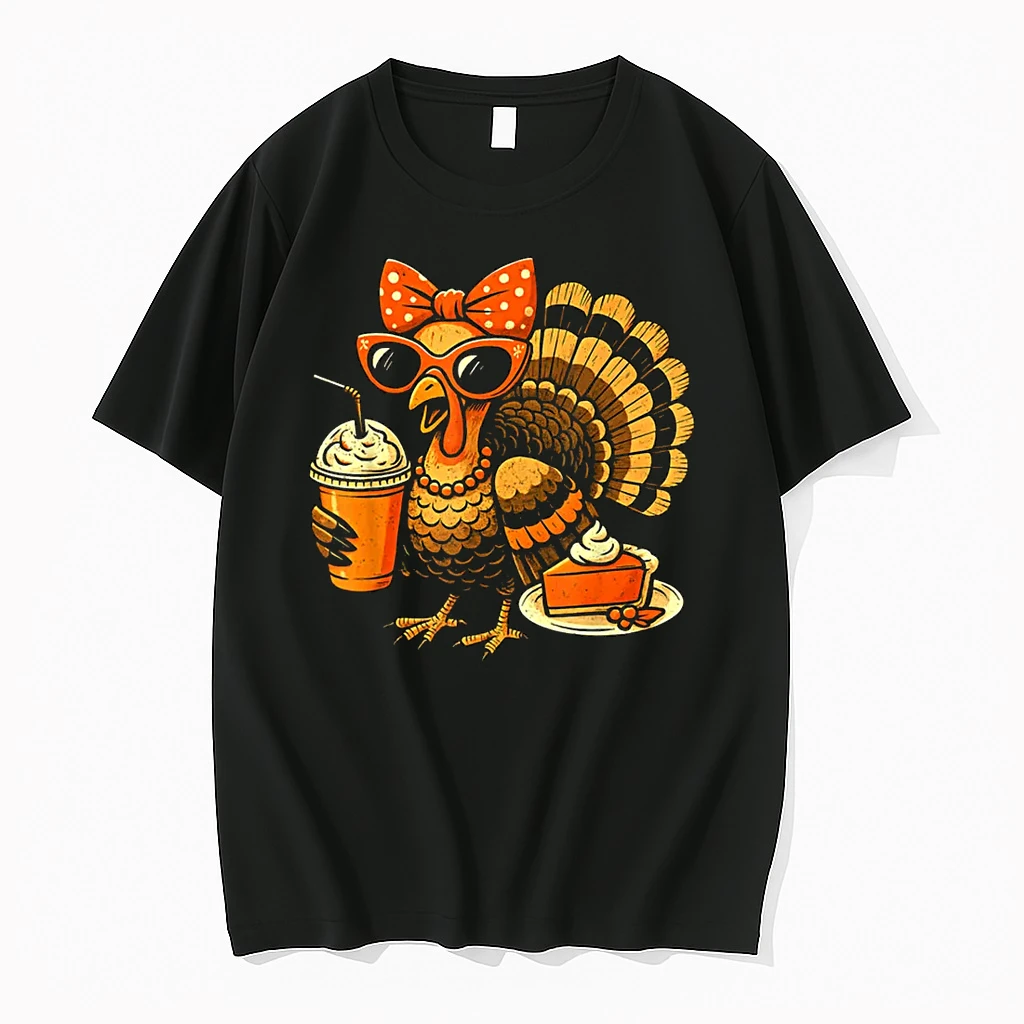 Turkey Drinking Coffee Bow Thanksgiving Turkey Day Shirts