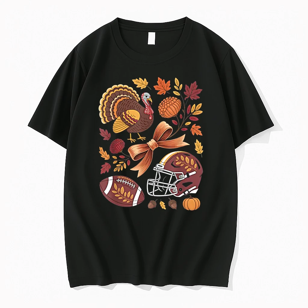 Turkey Football Game Day Retro Fall Flowers Thanksgiving Shirts
