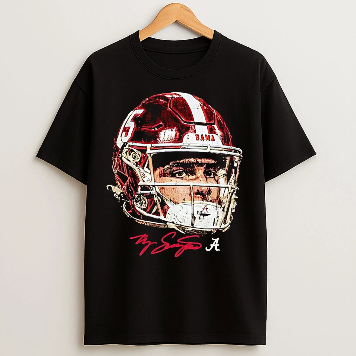 Ty Simpson Big Face Signature Alabama Crimson Tide T Shirts
