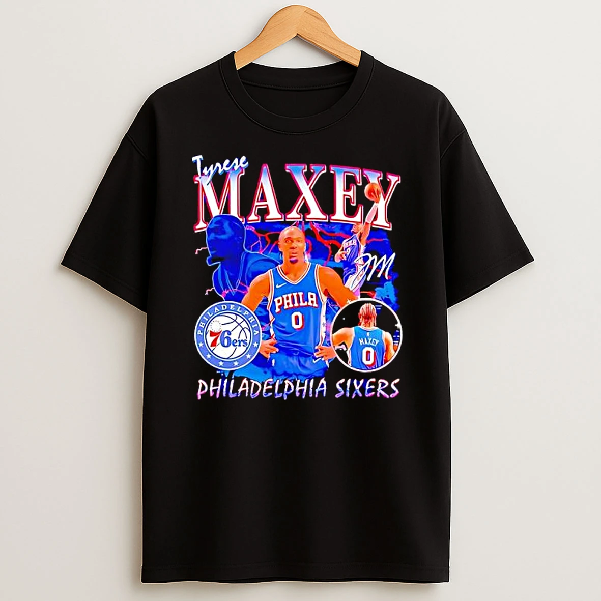 Tyrese Maxey Hash 0 Philadelphia 76ers Basketball Player Signature Shirts
