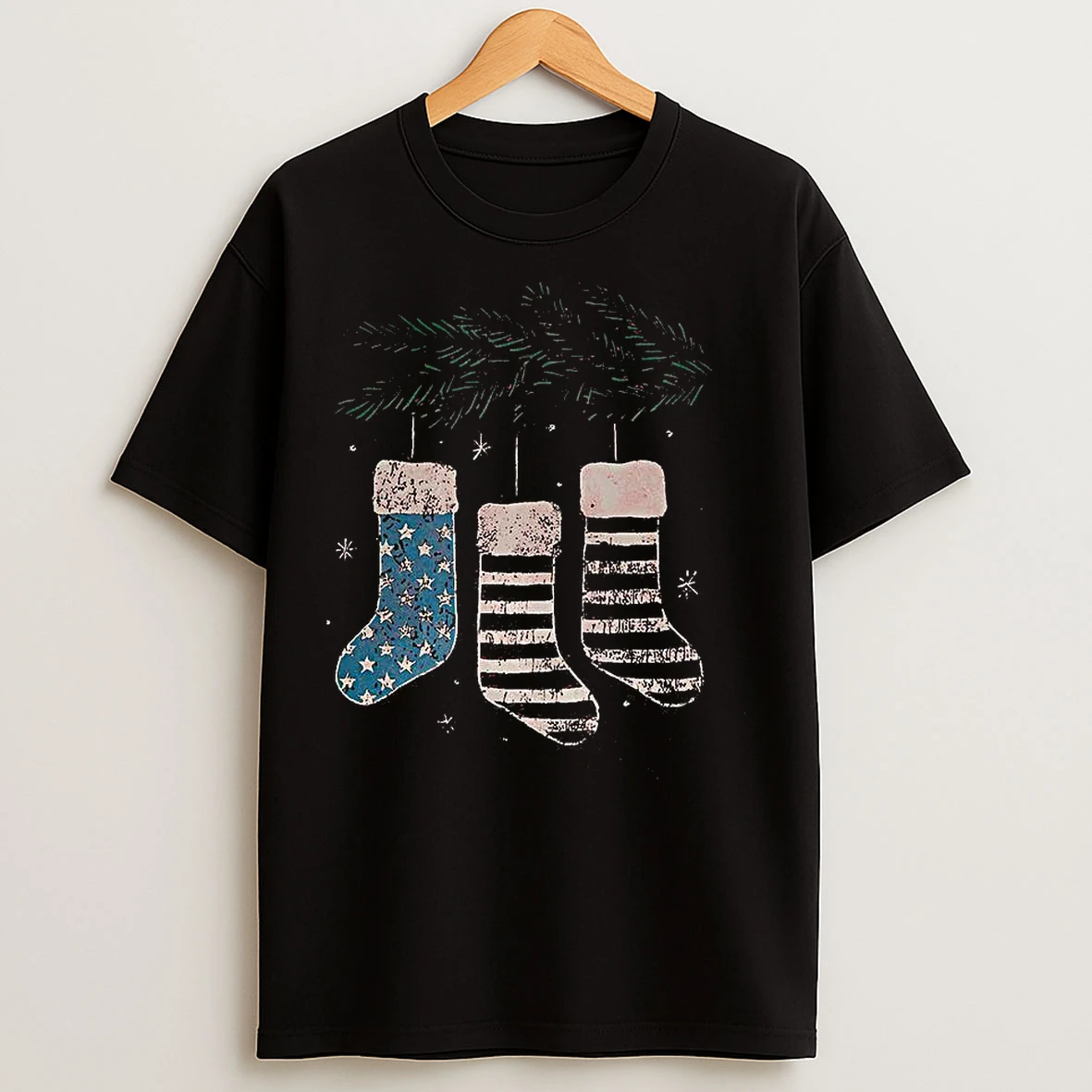 Usa Stockings Hanging On Christmas Branches T Shirts