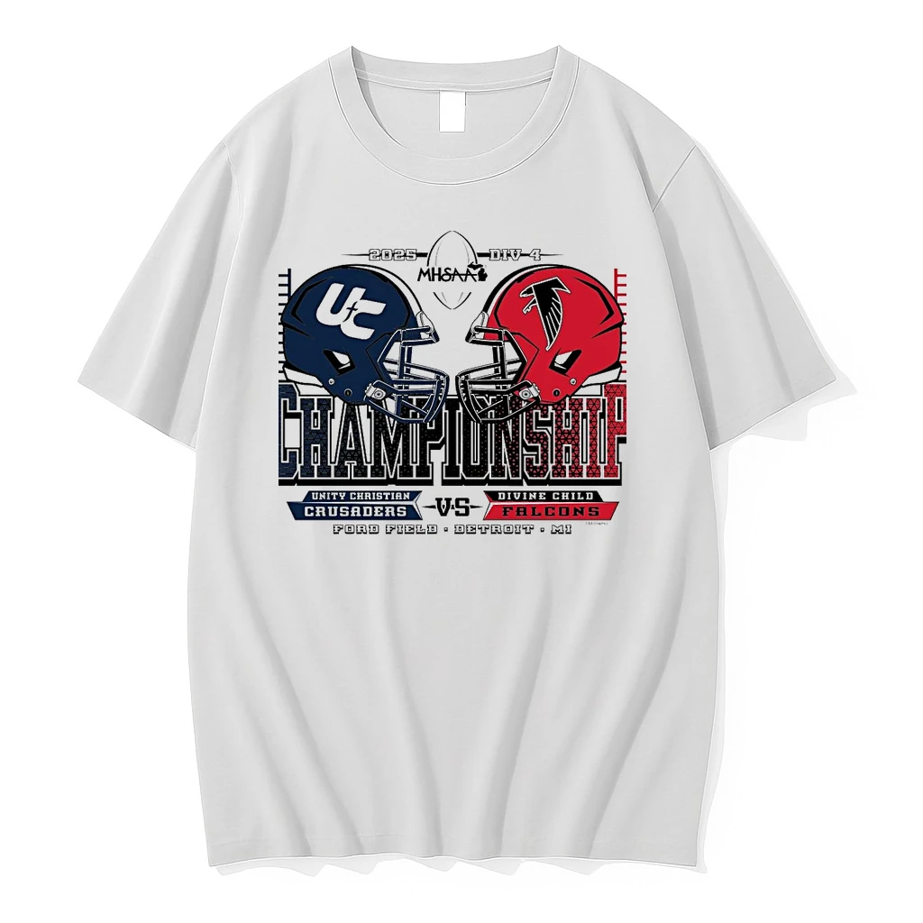 Unity Christian Crusaders Vs Divine Child Falcons 2025 Football D4 Championship Shirts