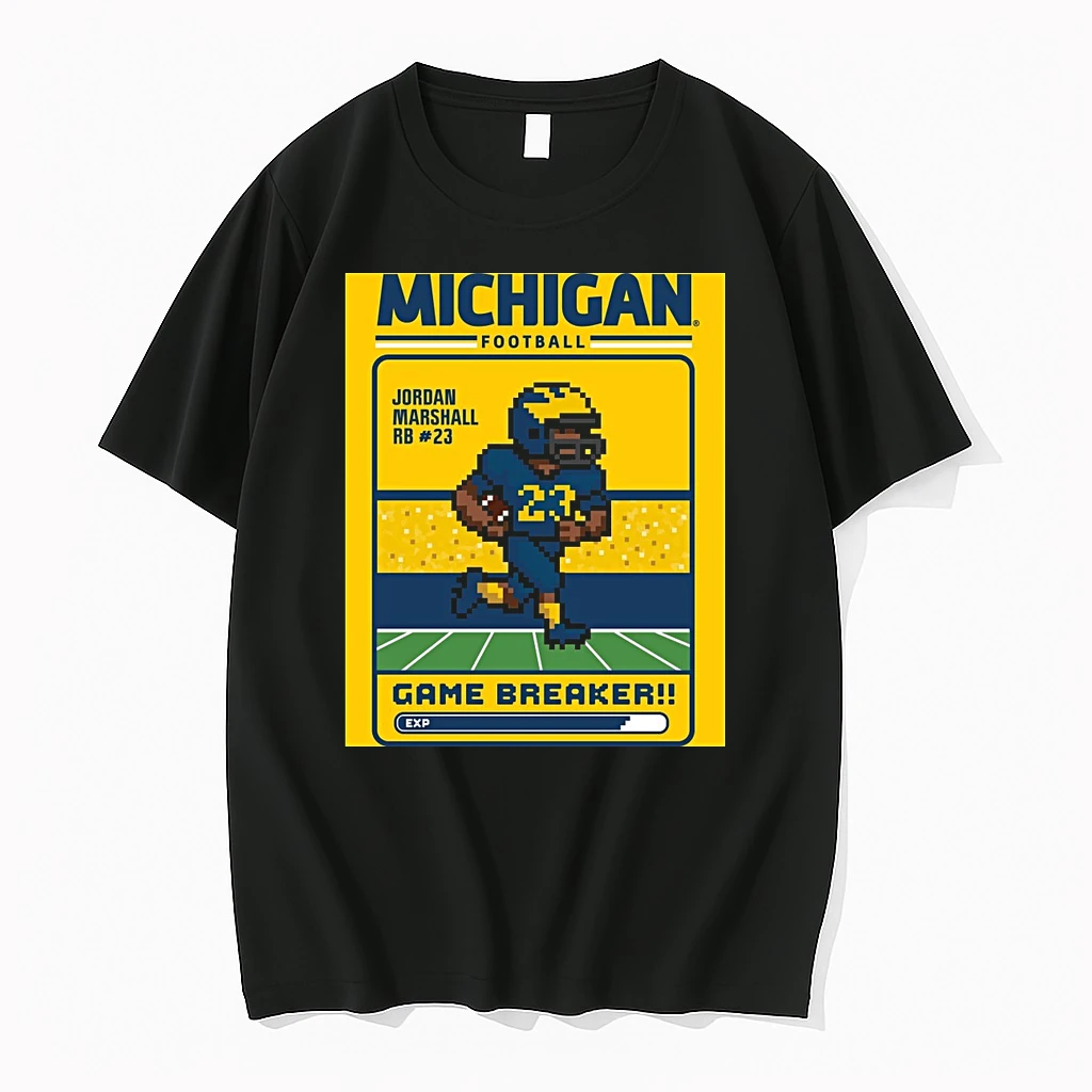 Valiant University Of Michigan Football Jordan Marshall Game Breaker 8 Bit Character Shirts