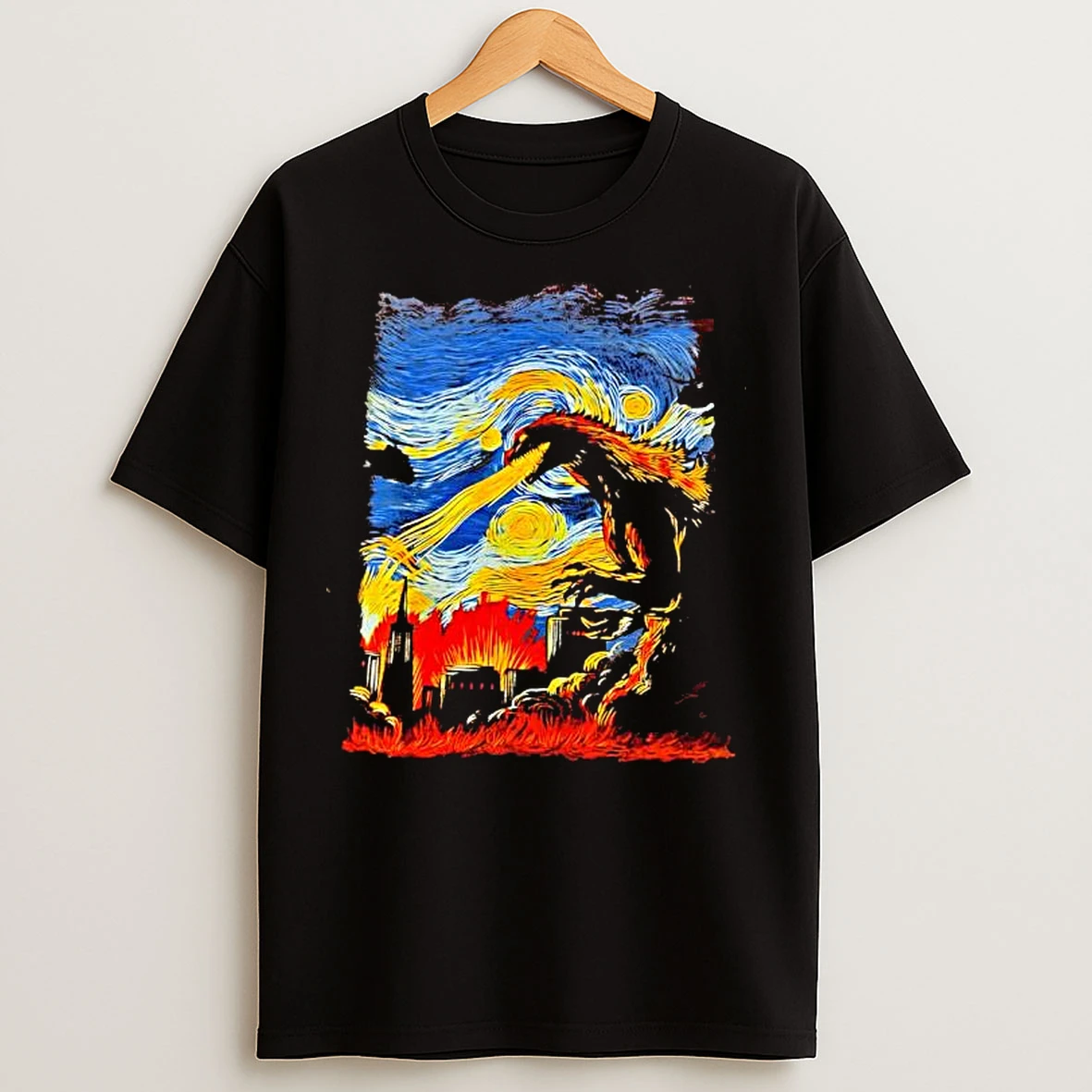 Van Gogh Starry Night Godzilla T Shirts