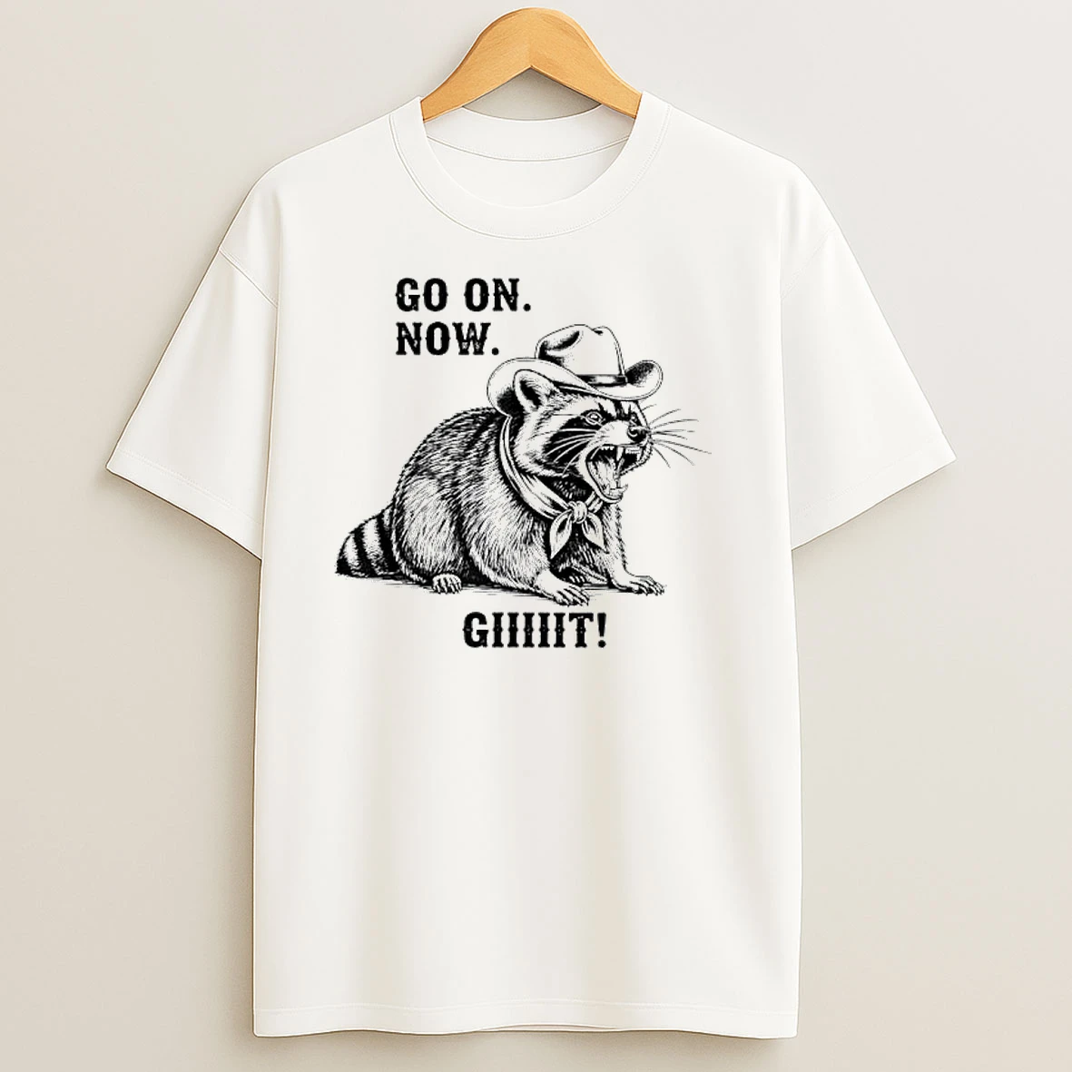 Vintage Cowboy Raccoon Go On Now Git T Shirts