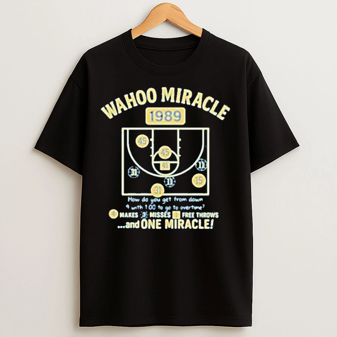 Wahoo Miracle 1989 4 Makes 3 Misses 1 Free Throws And One Miracle T Shirts