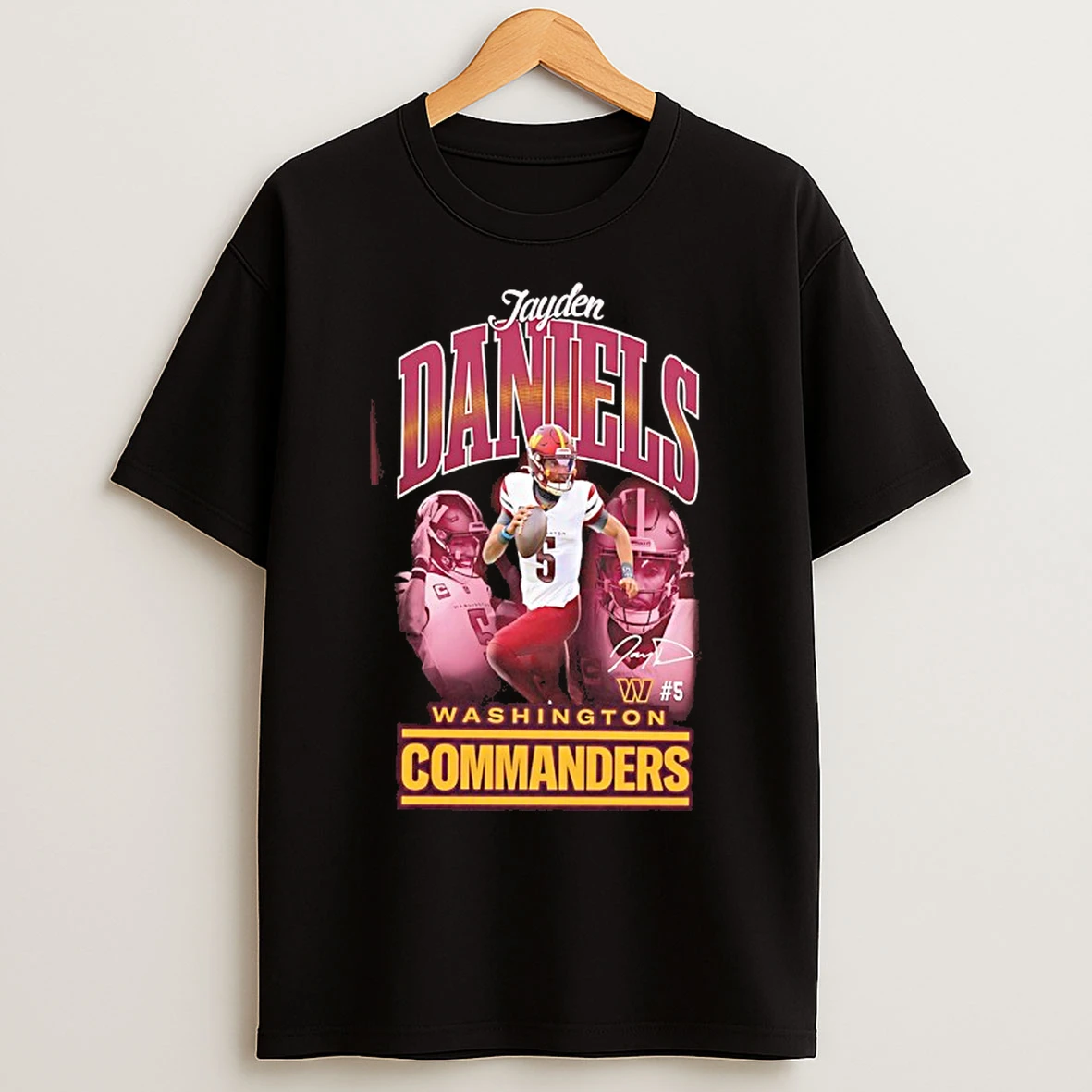 Washington Commanders Jayden Daniels 5 Triple Pic Signature T Shirts