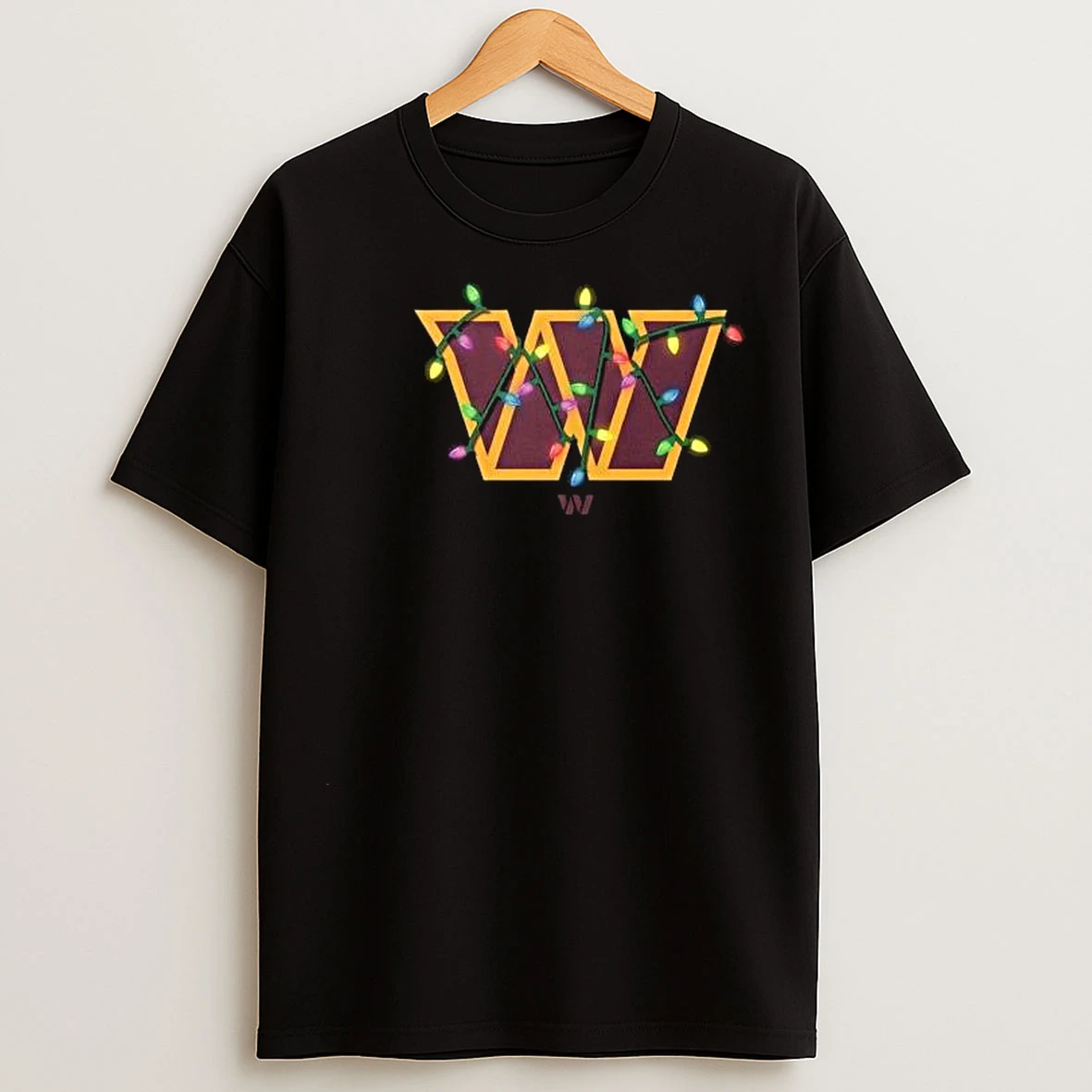Washington Commanders Primary Logo Holiday Lights 2025 Circle Black T Shirts