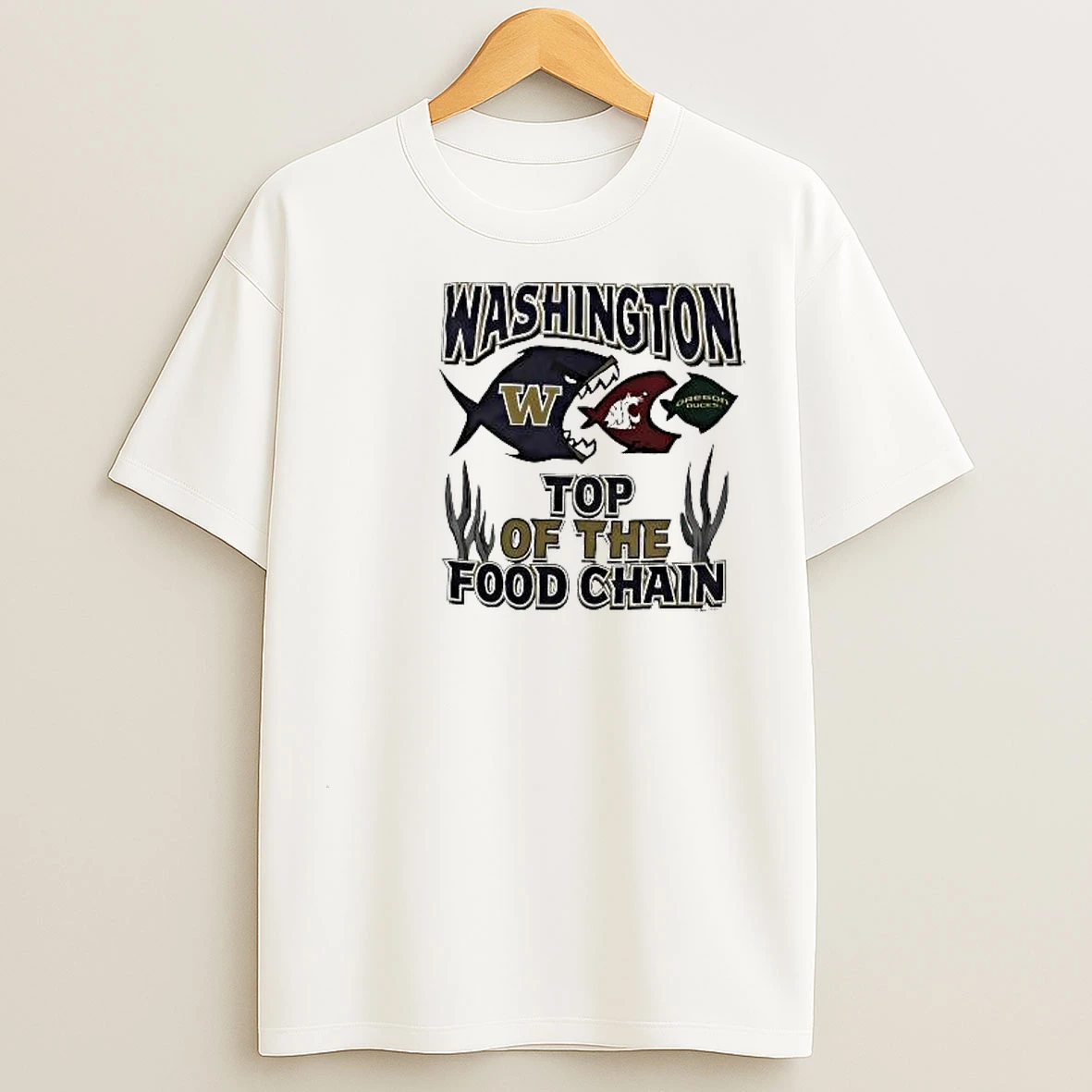 Washington Top Of The Food Chain Huskies State Cougars Oregon Ducks Circle White T Shirts