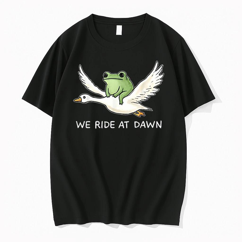 We Ride At Dawn Funny Frog Riding Goose Chaotic Animal Shirts