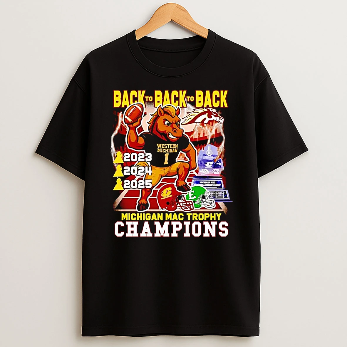 Western Michigan Broncos 2025 Back To Back Michigan Mac Trophy Champions Shirts