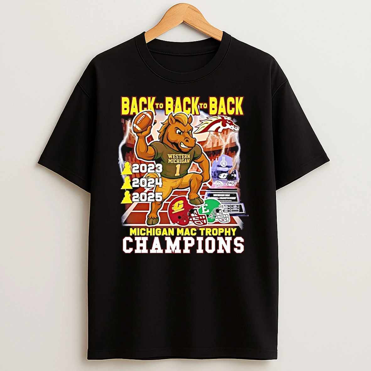 Western Michigan Back To Back To Back 23 24 25 Michigan Mac Trophy Champions Shirts