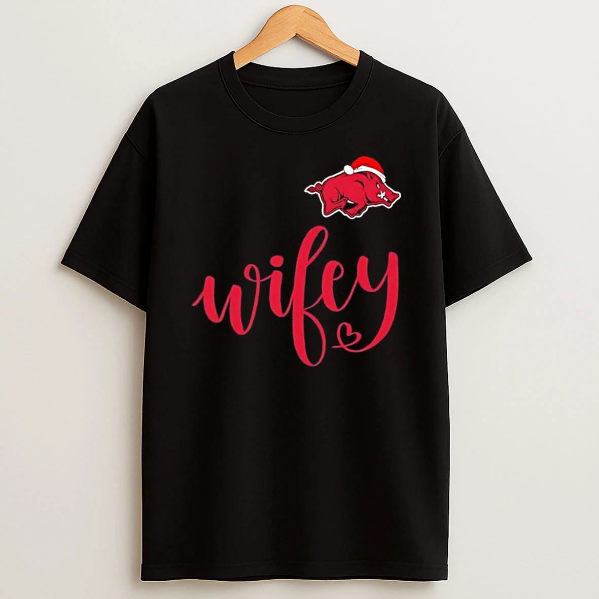 Wifey Arkansas Razorbacks Santa Hat Merry Christmas Shirts