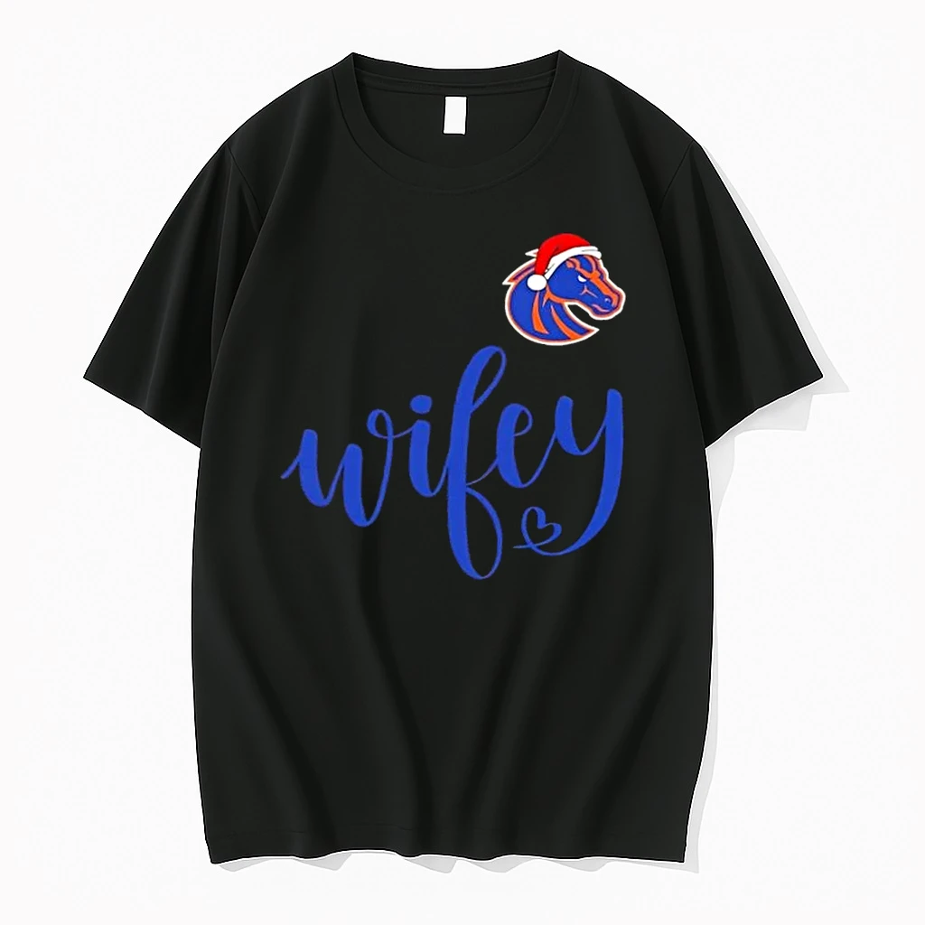 Wifey Boise State Broncos Santa Hat Merry Christmas Shirts