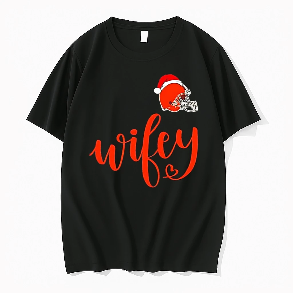 Wifey Cleveland Browns Santa Hat Merry Christmas Shirts