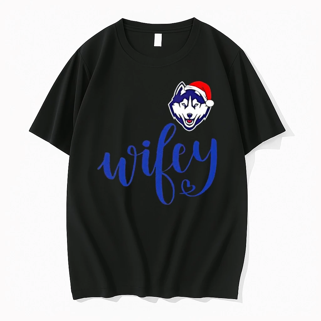 Wifey Connecticut Huskies Santa Hat Merry Christmas Shirts