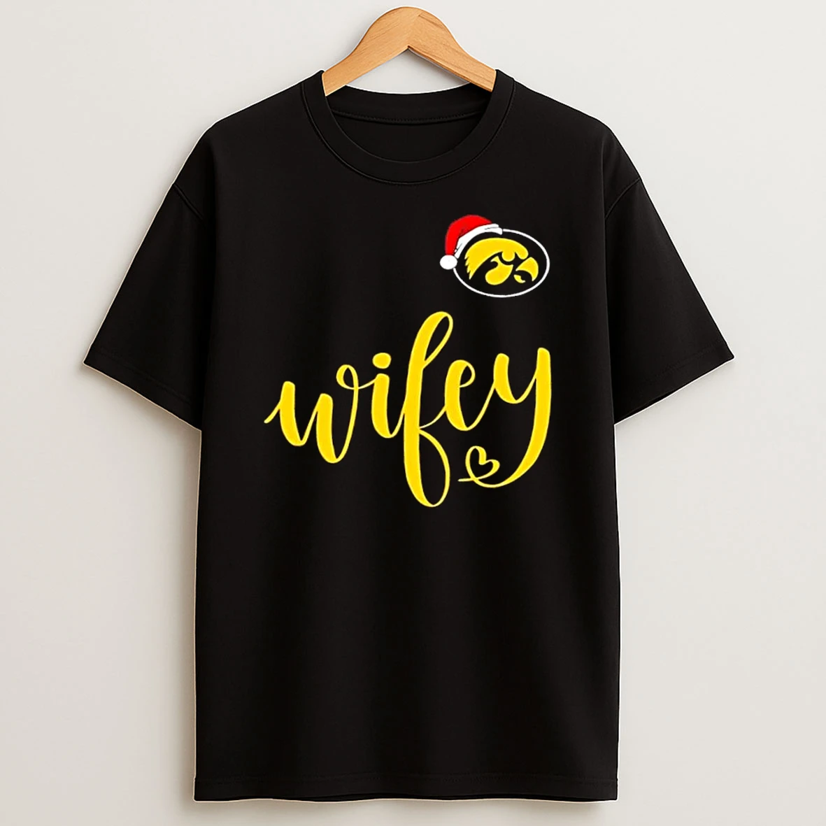 Wifey Iowa Hawkeyes Santa Hat Merry Christmas Shirts