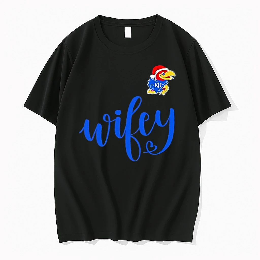 Wifey Kansas Jayhawks Santa Hat Merry Christmas Shirts