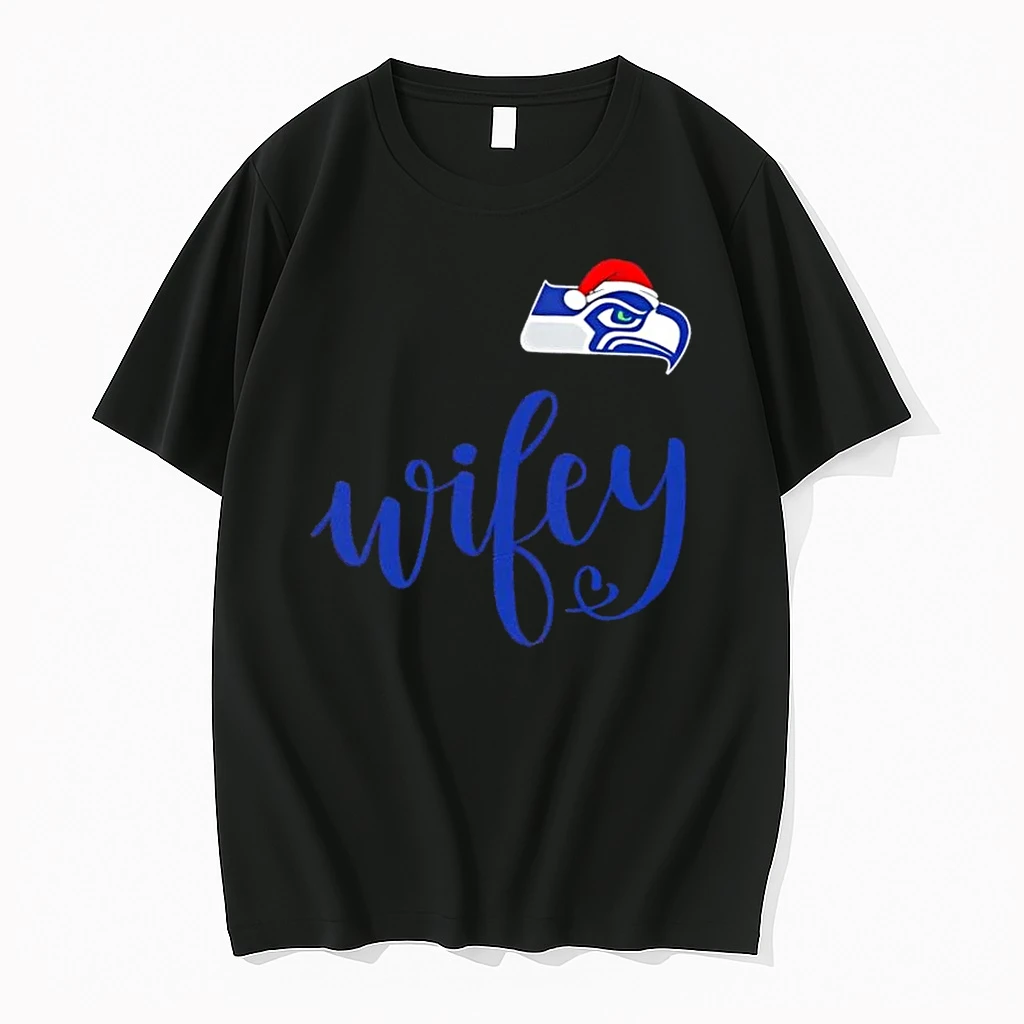 Wifey Seattle Seahawks Santa Hat Merry Christmas Shirts