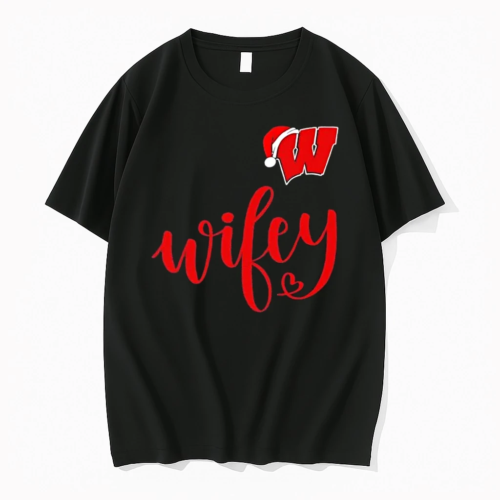 Wifey Wisconsin Badgers Santa Hat Merry Christmas Shirts