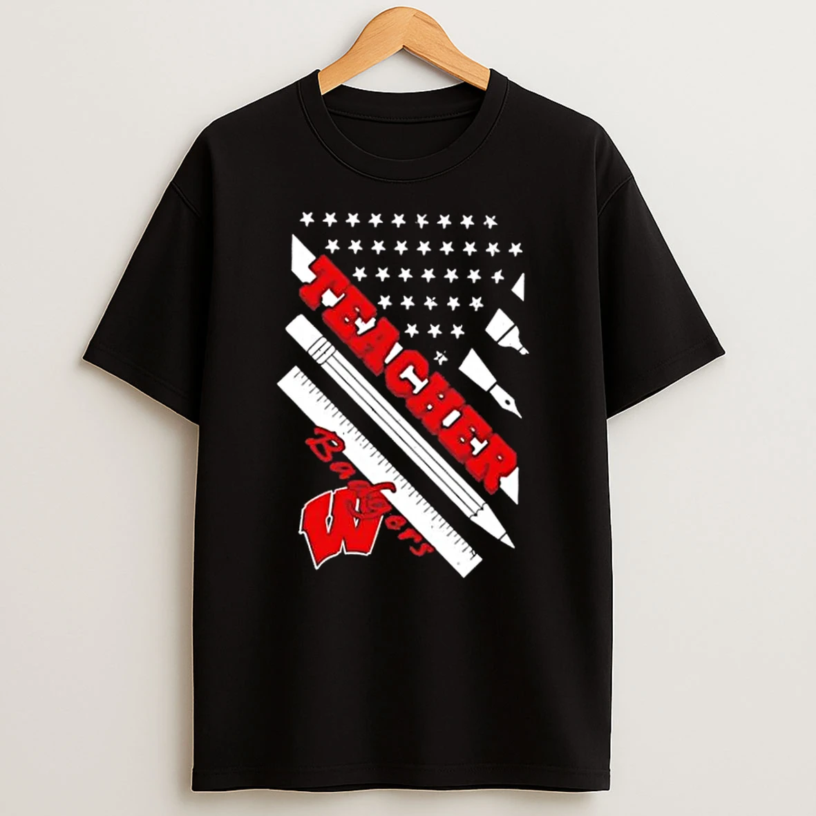 Wisconsin Badgers X Teacher American Flag Shirts