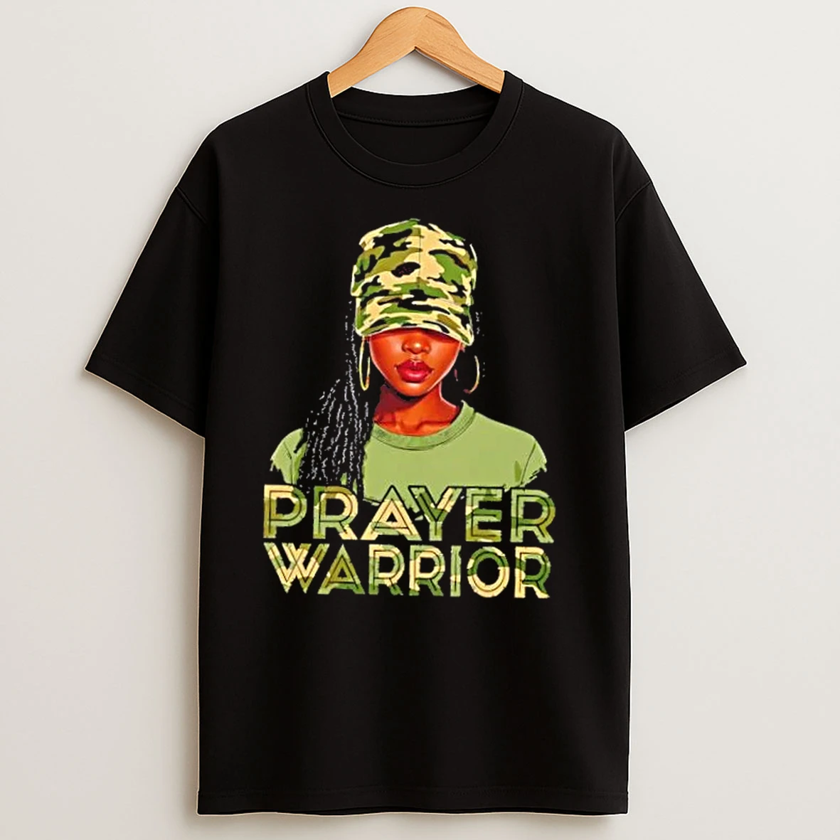 Women Black Camo Prayer Warrior T Shirts