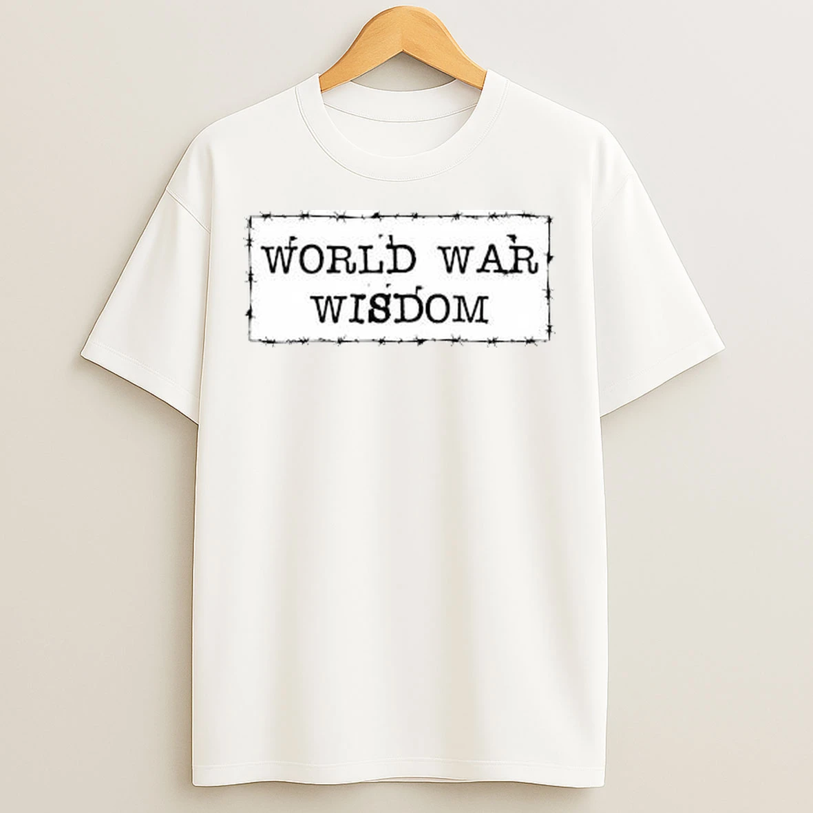 World War Wisdom Barbed Wire Logo Circle White T Shirts
