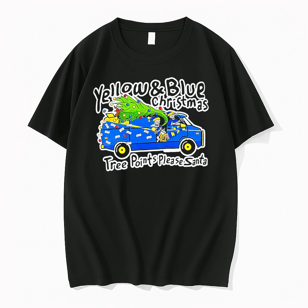 Yellow And Blue Christmas Tree Points Please Santa Shirts
