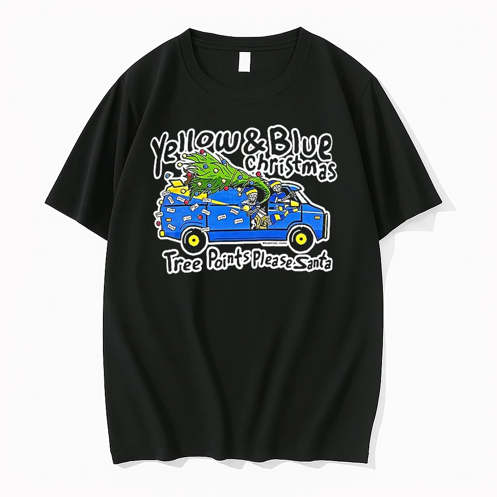 Yellow And Blue Christmas Tree Point Please Santa Shirts