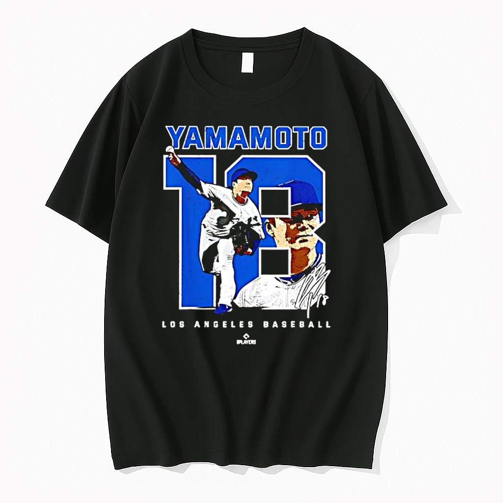 Yoshinobu Yamamoto Caricature Baseball Fan Signature Los Angeles Shirts