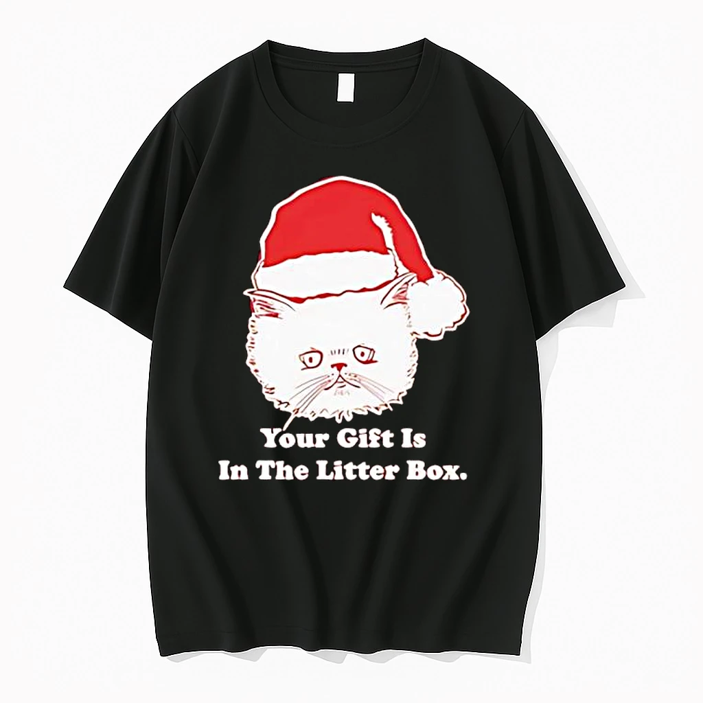Your Gift Is In The Litter Box Cat Santa Hat Graphic Shirts
