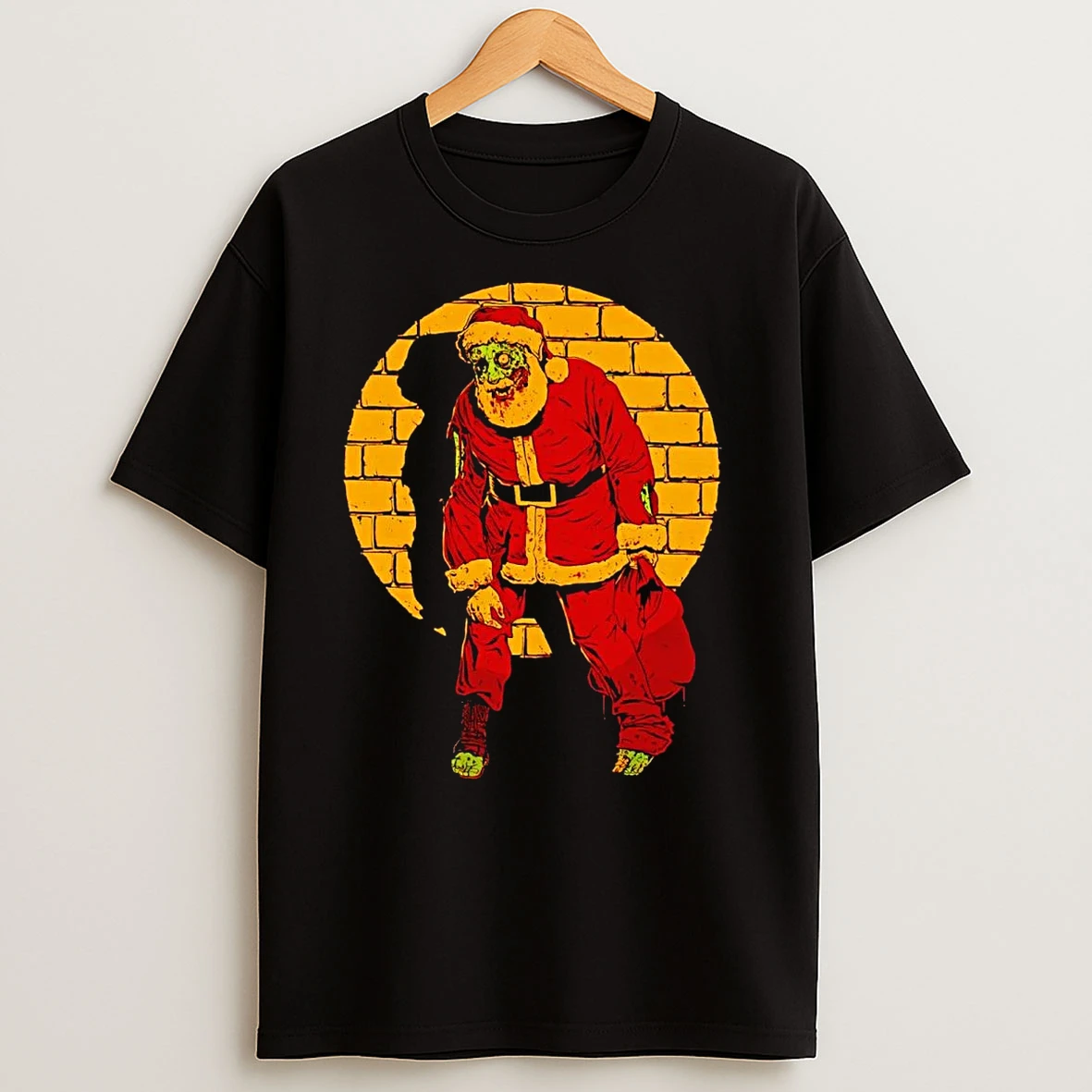 Zombie Santa Brick Wall Christmas T Shirts