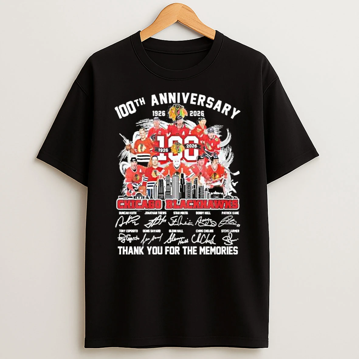100th Anniversary 1926 2026 Chicago Blackhawks Team Signatures Shirts