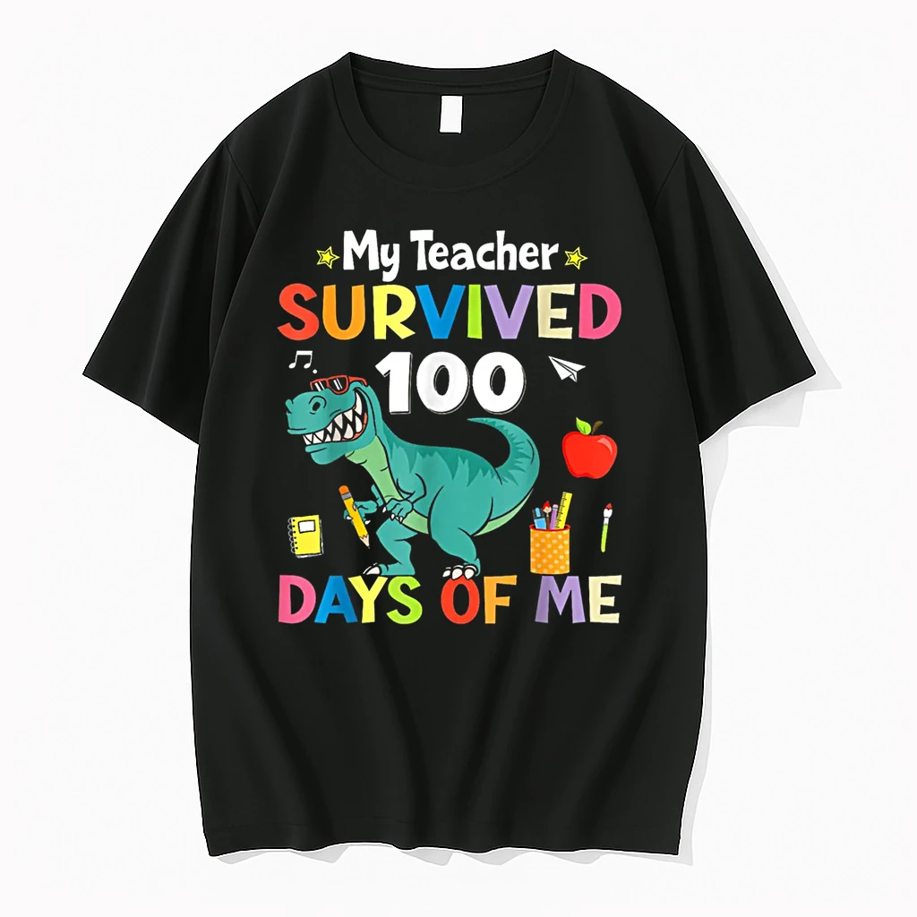 100th Day Of School My Teacher Survived 100 Days Boys Dino Shirts