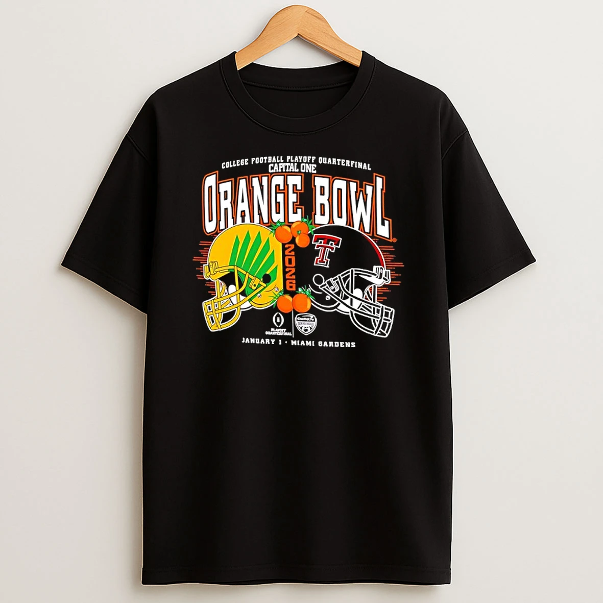 2025 26 Cfp Quarterfinal Orange Bowl Texas Tech Red Raiders Vs Oregon Ducks Shirts