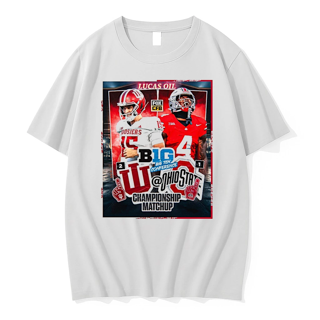 2025 Big Ten Football Championship Matchup Ohio State Buckeyes Vs Indiana Hoosiers December 6 2025 At Lucas Oil Stadium Shirts