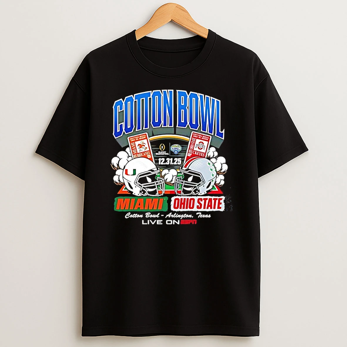 2025 Cotton Bowl Head To Head Miami Vs Ohio State Helmet Matchup Shirts
