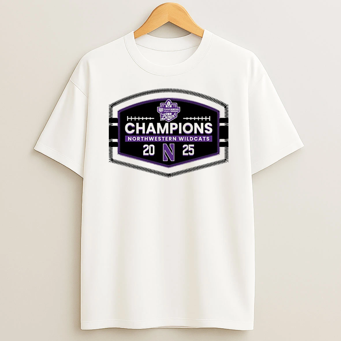 2025 Gameabove Sports Bowl Champions Northwestern Wildcats Stitch Pattern Design Shirts