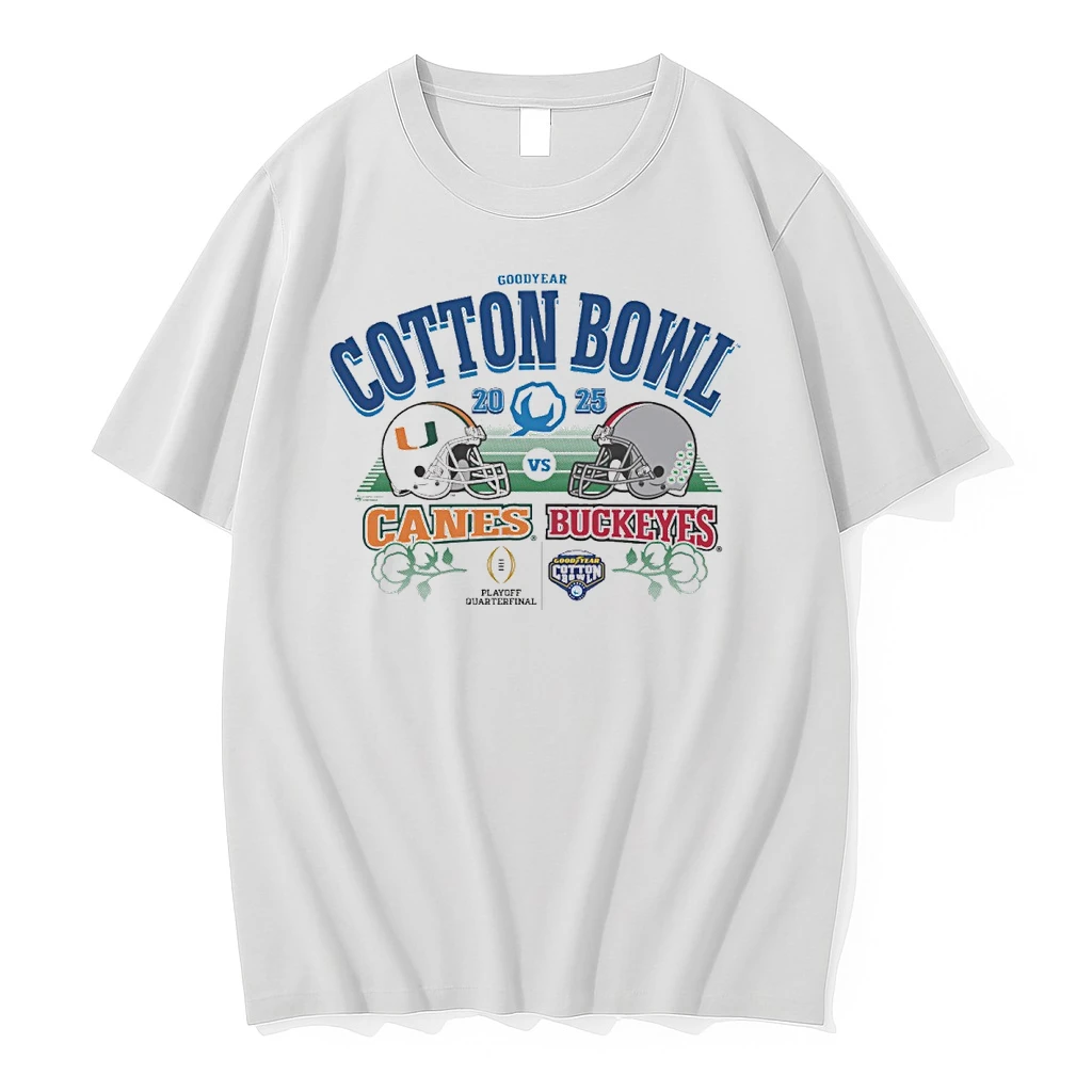 2025 Goodyear Cotton Bowl 2 Team Miami Hurricanes Vs Ohio State Buckeyes Playoff Quarterfinal Head To Head Shirts