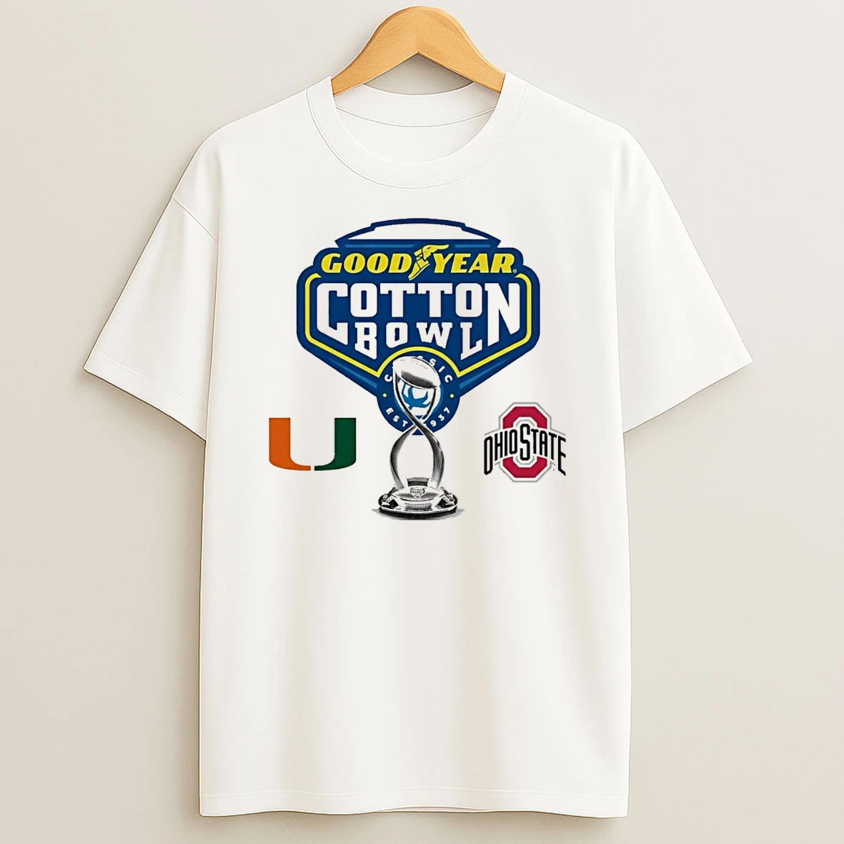 2025 Goodyear Cotton Bowl Trophy Miami Hurricanes Vs Ohio State Buckeyes December 31 Att Stadium Shirts