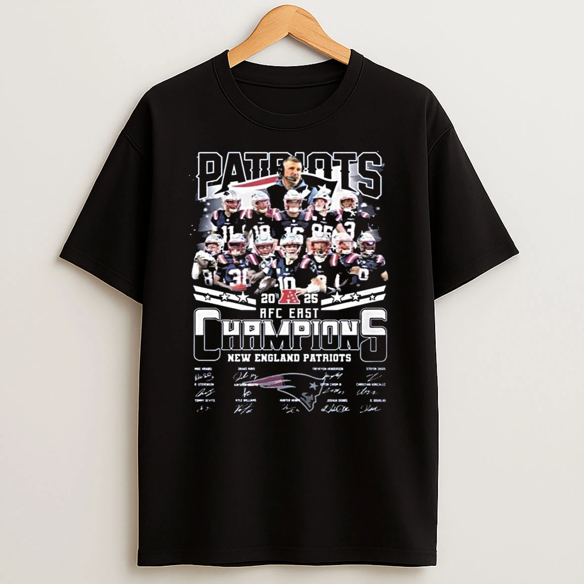 2025 New England Patriots Afc East Champions Players Signatures Shirts