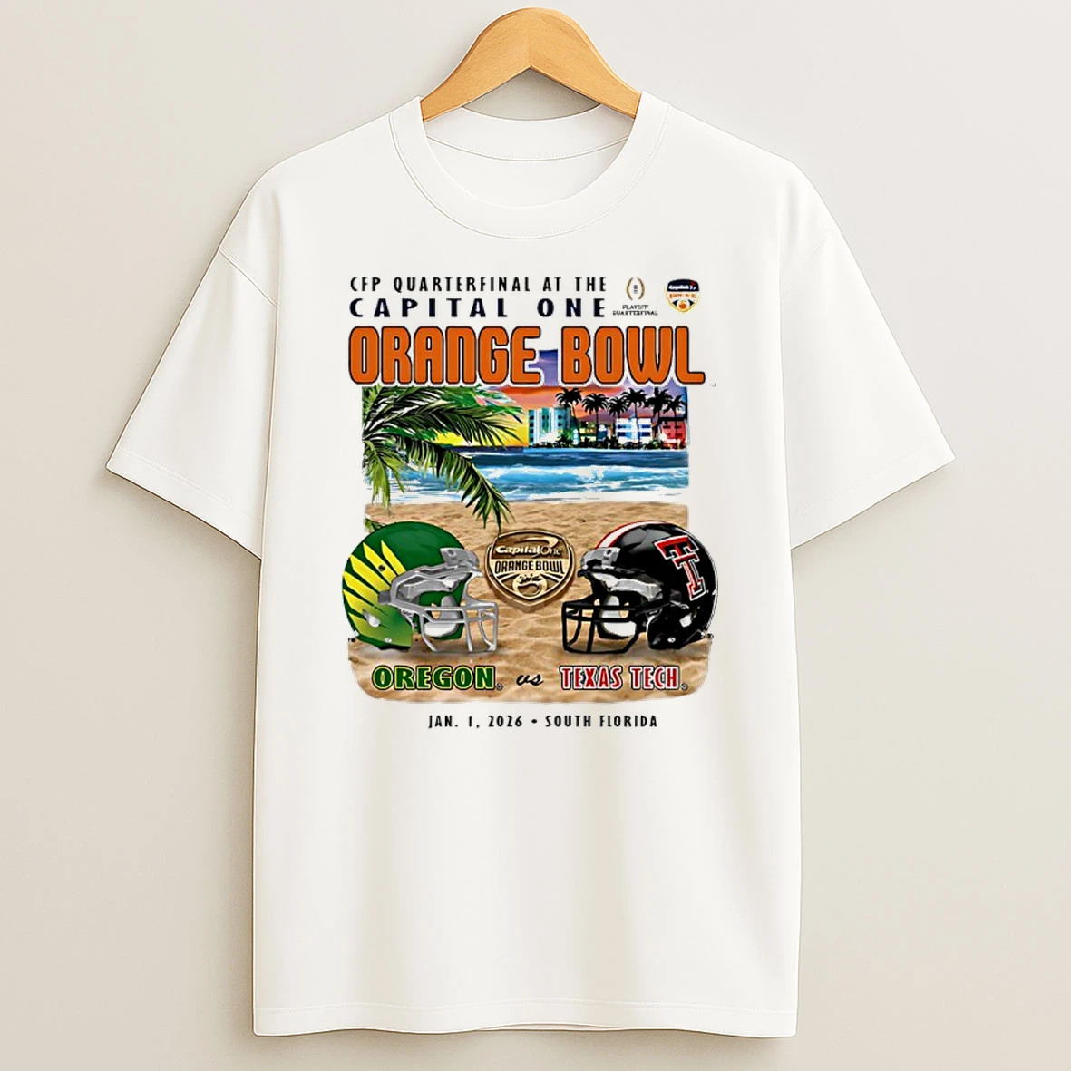 2026 Cfp Quarterfinal At The Capital One Orange Bowl Ducks Vs Red Raider Helmet Shirts