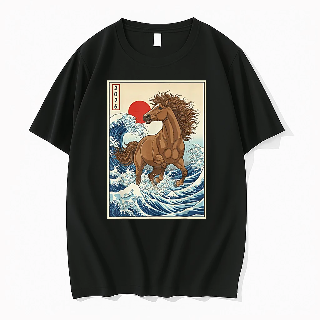 2026 Year Of The Horse Japanese Wave Art Lunar New Year 2026 Shirts