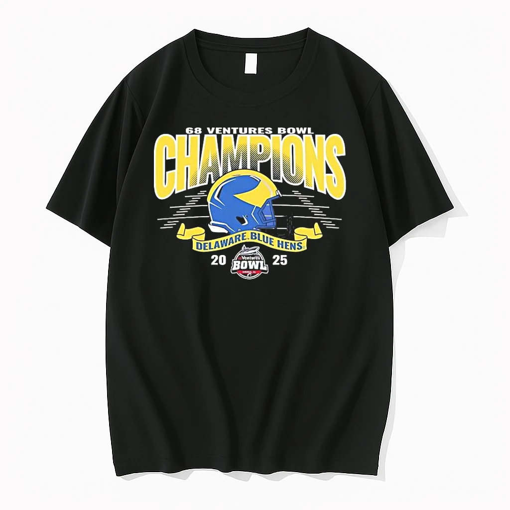 68 Ventures Bowl Champions Delaware Blue Hens 2025 Helmet Shirts