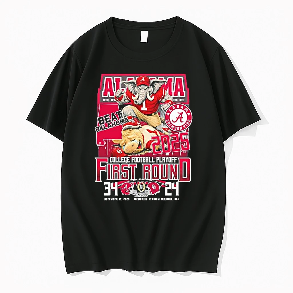 Alabama Beat Oklahoma Mascot Cfp First Round 34 24 Score Shirts