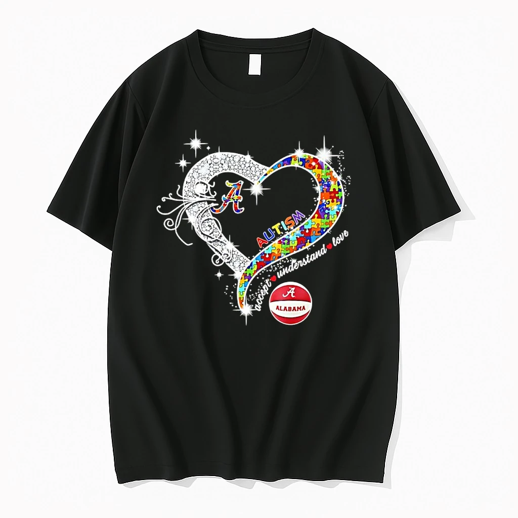 Alabama Crimson Tide Autism Accept Understand Love Heart Diamond Shirts