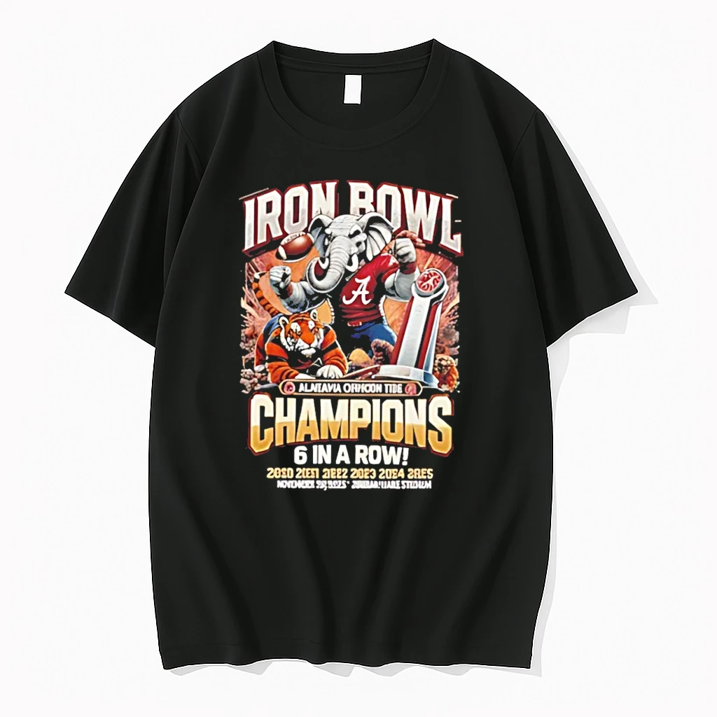 Alabama Crimson Tide Beat Auburn Tigers 2025 Iron Bowl Champions 6 In A Row Mascot Shirts