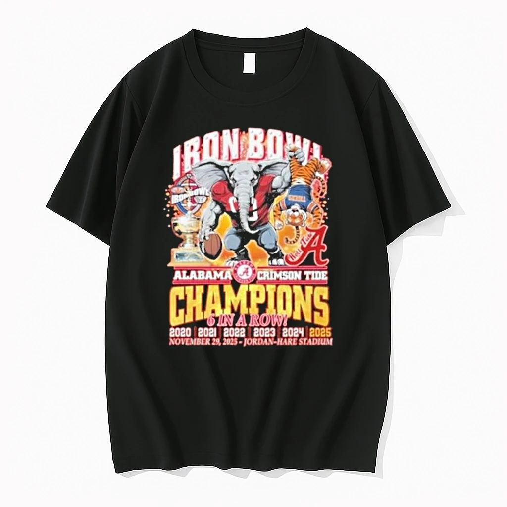 Alabama Crimson Tide Iron Bowl Champions 6 In A Row 2025 Shirts